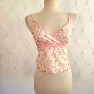 Y2K Crop Tank Top • Pink Lace • Floral • Size Small